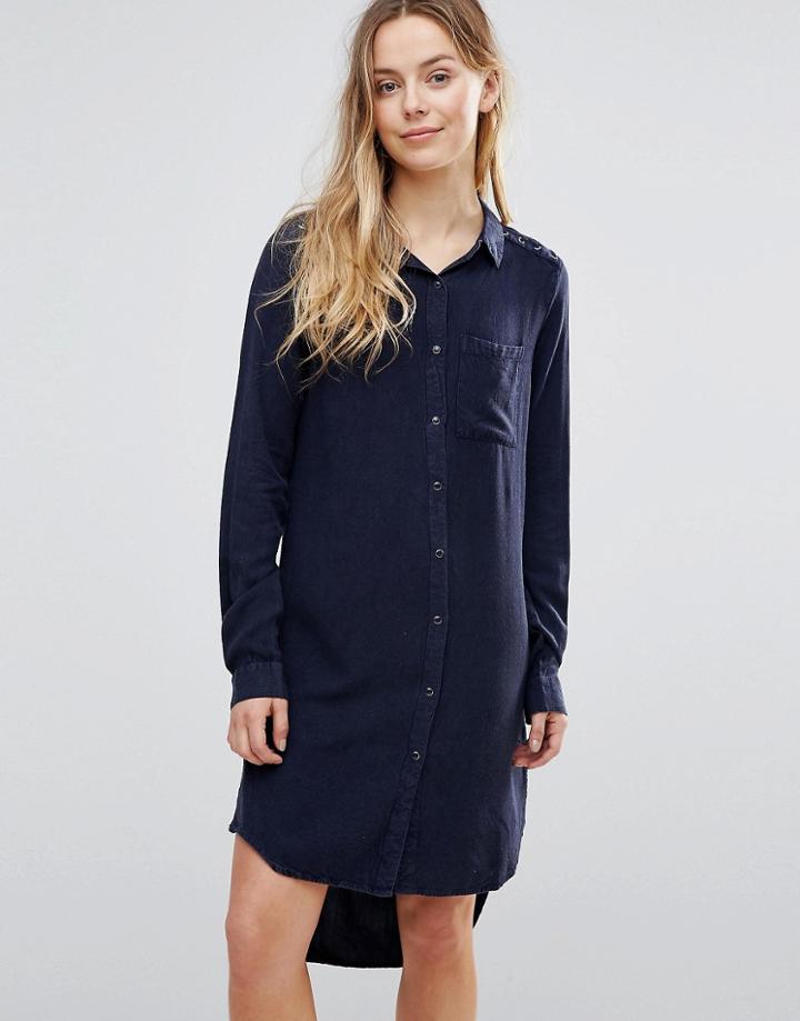 Brave Soul Tie Up Detail Shirt Dress - Navy