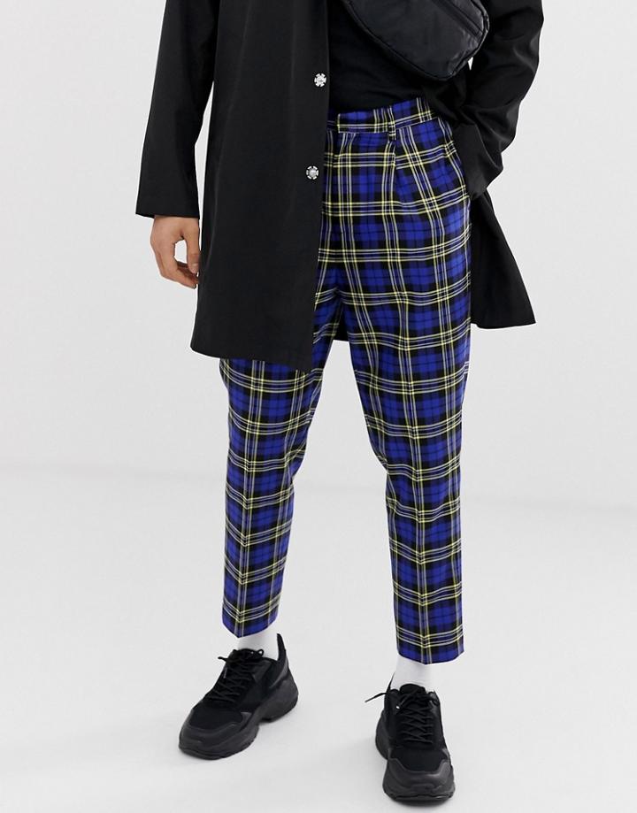 Asos Design Tapered Crop Smart Pants In Blue Plaid