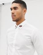Devils Advocate Comic Collar Embroidery Slim Fit Shirt - White