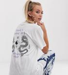 Reclaimed Vintage Inspired T-shirt With Dragon Print And Embroidery-white