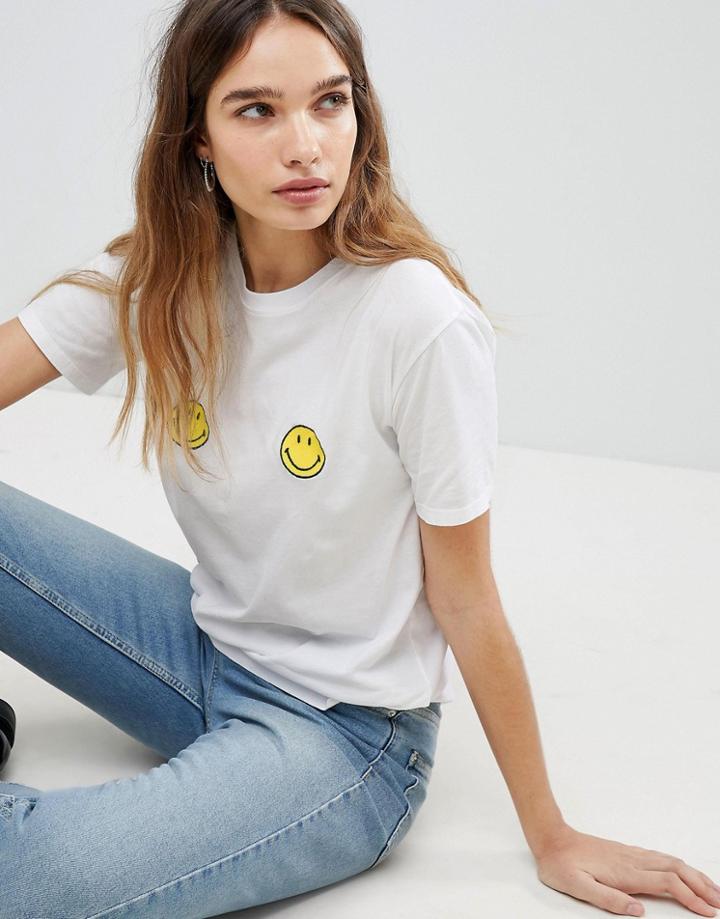Pull & Bear Smiley Face Tee - White