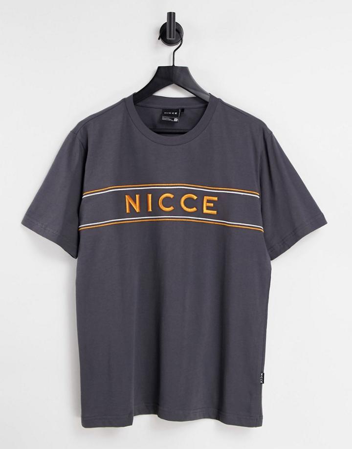 Nicce Cedar Embroidered T-shirt In Gray-grey