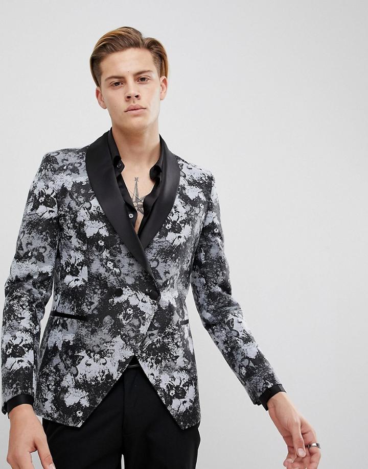 Moss London Skinny Blazer In Smoke Print - Gray
