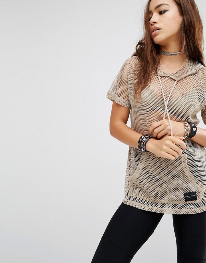 Criminal Damage Hooded Mesh T-shirt - Nude