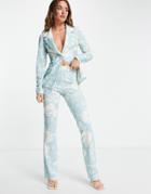 Asos Design Jersey Suit Slim Pants In Blue Floral Print