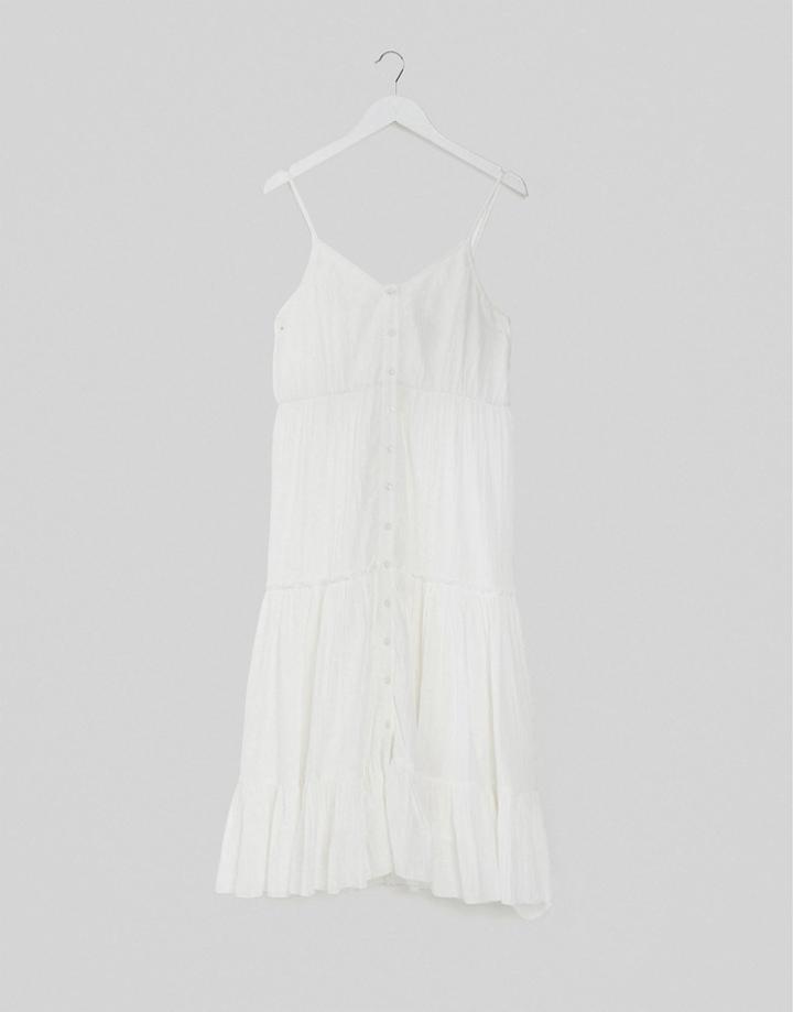 Asos Design Button Through Tiered Cami Midi Sundress In White
