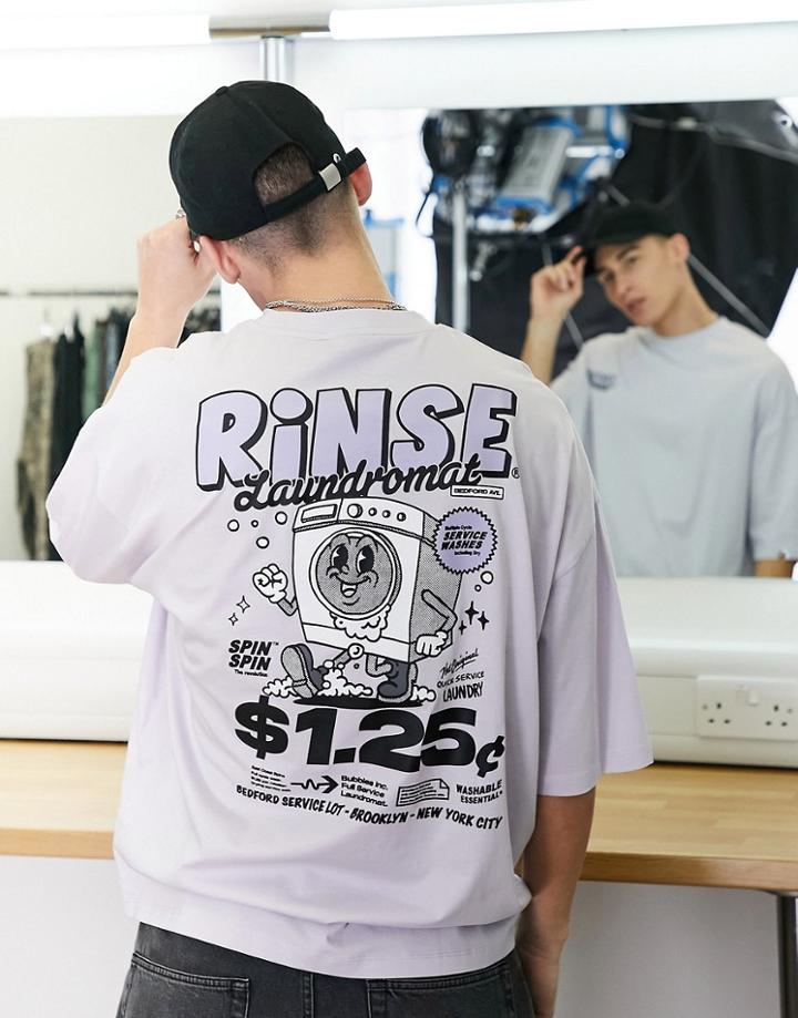 Asos Design Oversized T-shirt In Lilac With Cartoon Chest & Back Print-purple