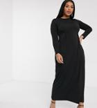Verona Curve Long Sleeved Maxi Dress With Pleat In Black