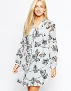 Oasis Printed Pussy Bow Dress - Multi