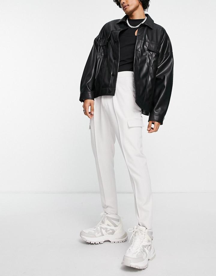 Asos Design Oversized Tapered Pants With Cargo Pockets In Ice Gray