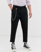 Bershka Carrot Fit Pants With Chain Detail In Black - Black