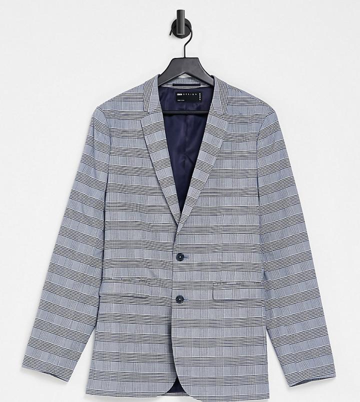 Asos Design Tall Super Skinny Suit Jacket With Prince Of Wales Check In Blue-blues