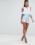 Parallel Lines High Waisted Shorts With Belt Tie Co-ord - Blue