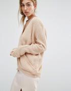 Parallel Lines Jumper With Wrap Front - Beige