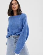 Native Youth Pointelle Sweater In Wool Blend-blue