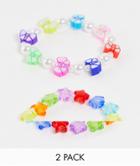 Asos Design Pack Of 2 Stretch Bracelets With Butterflies And Star Beads-multi