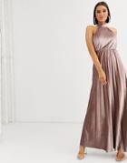 Asos Design Halter Pleated Waisted Maxi Dress In Velvet