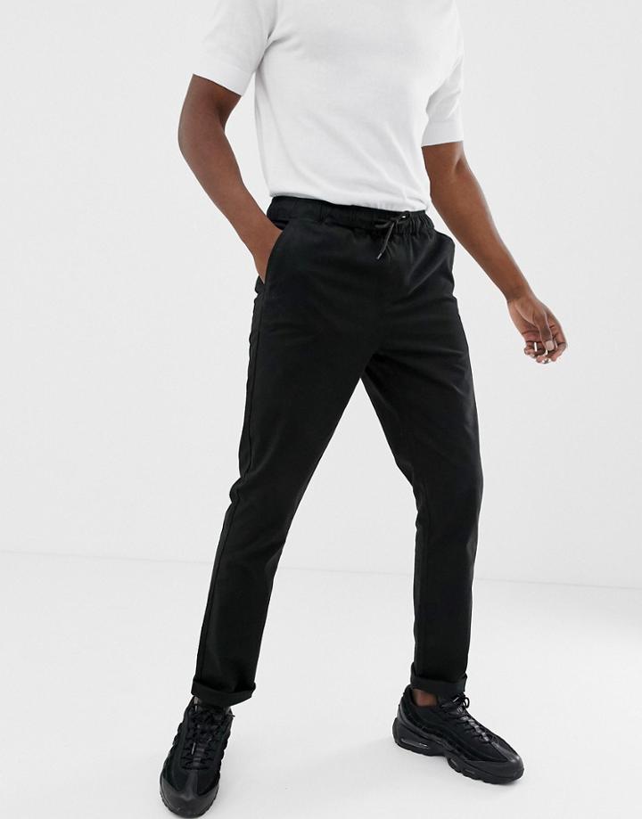 Asos Design Slim Chinos In Black With Elastic Waist - Black