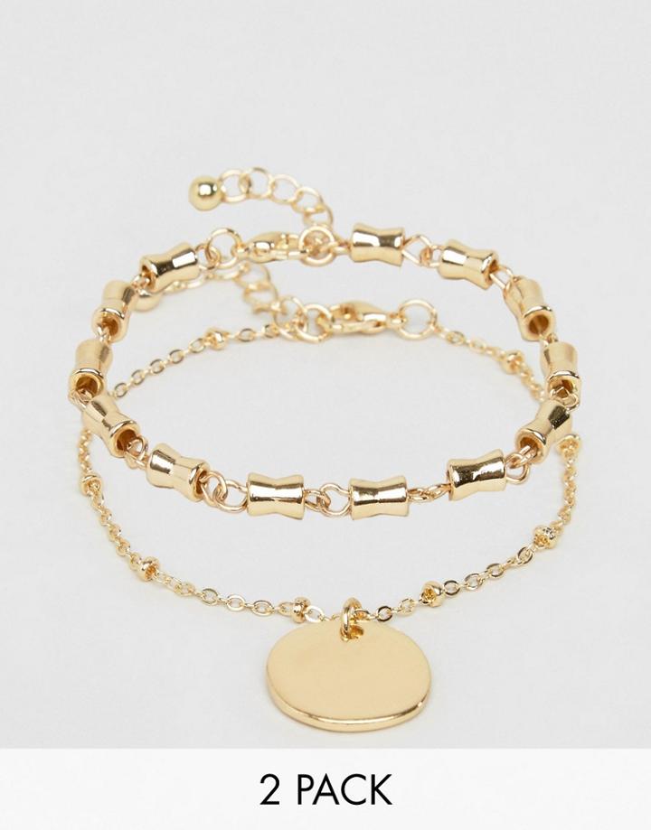 Asos Pack Of 2 Chain Link And Disc Bracelets - Gold