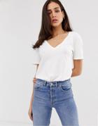 Stradivarius V Neck T Shirt In White
