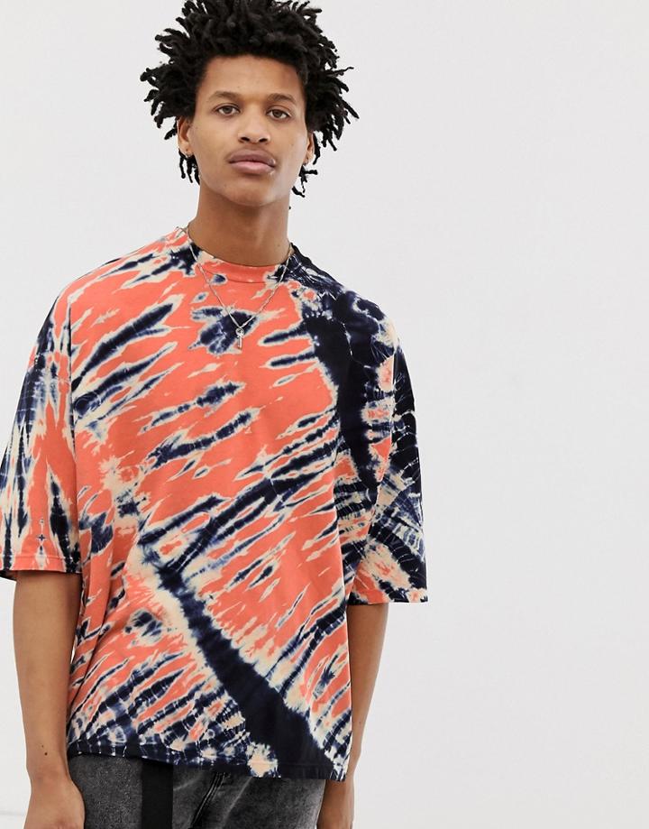 Asos Design Oversized T-shirt With Half Sleeve In Contrast Tie Dye Wash - Multi