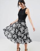 Uttam Boutique Contrast Lace Skater Dress - Black