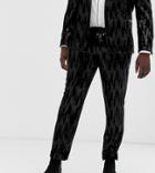 Asos Design Plus Skinny Suit Pants In Black Velvet And Sequins