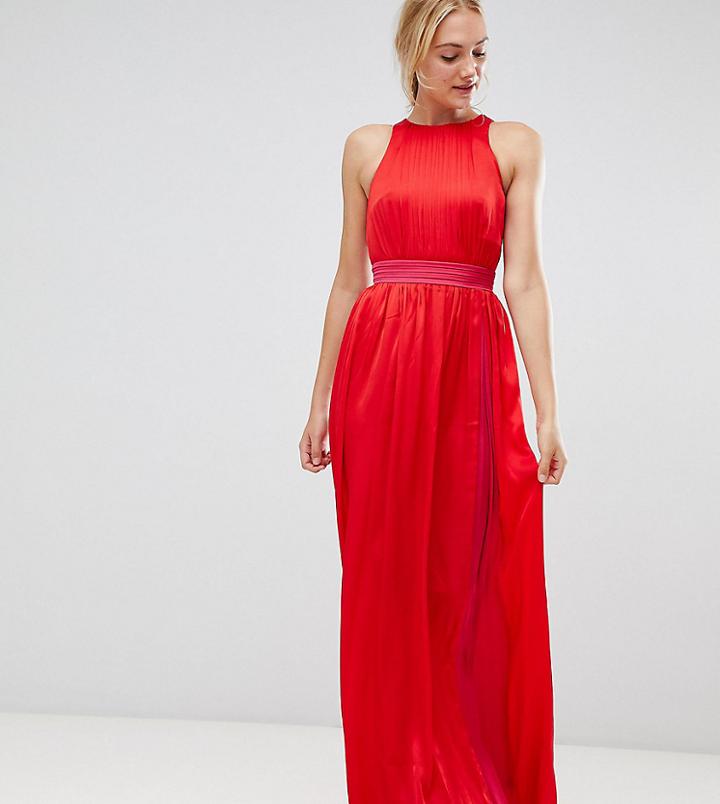 Little Mistress Tall Contrast Pleated Maxi Dress In Pomegranate-red