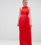 Little Mistress Tall Contrast Pleated Maxi Dress In Pomegranate-red