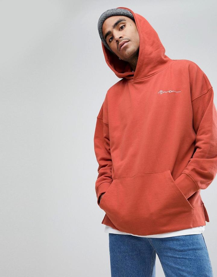 Mennace Oversized Hoodie With Signature Logo - Orange
