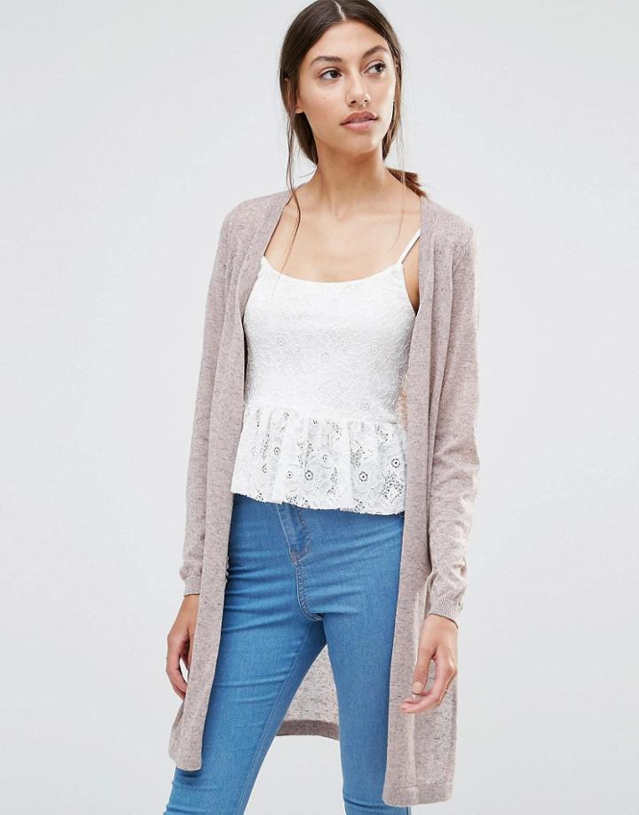 Vero Moda Longline Cardigan With Slits - Pink