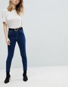 Asos Ridley High Waist Skinny Jeans In Soft Indigo With Rainbow Threads - Blue