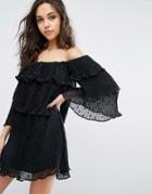 Stevie May Mercury Flounce Off Shoulder Dress With Ruffles - Black