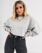 Asos Design Washed Stitched Cropped Sweatshirt In Stone-gray