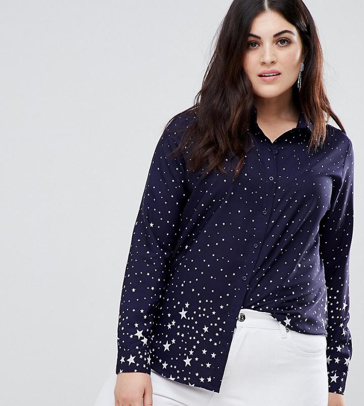 Brave Soul Plus Shirt With Star Print - Navy