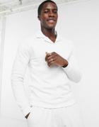 Asos Design Sweatshirt With Revere Collar In Blue-white