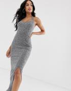 Asos Design Gray Marl Rib Halterneck Maxi Dress