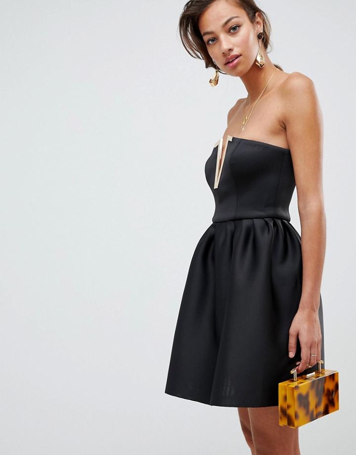 Asos Design Bandeau Mini Prom Dress With Gold Bar Detail-green