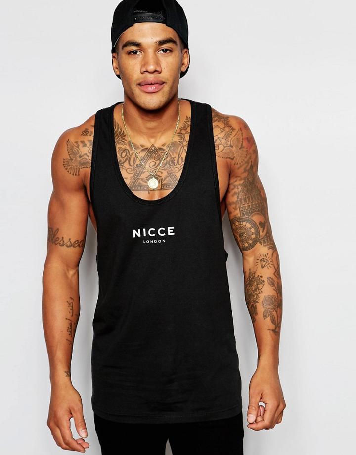 Nicce London Tank With Logo And Dropped Sleeve - Black
