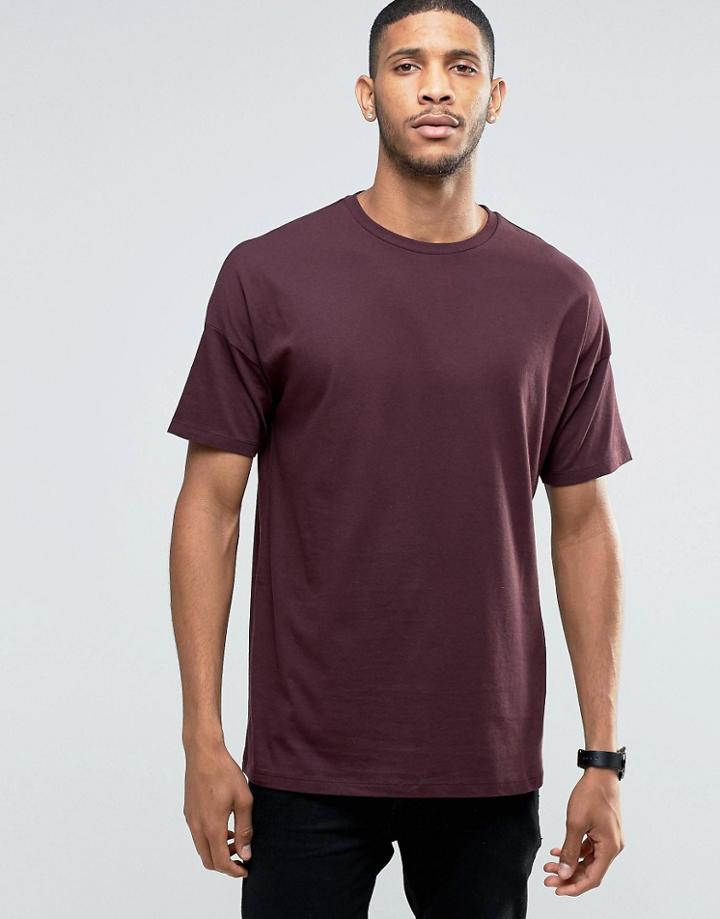 Asos Oversized Longline T-shirt In Oxblood - Red