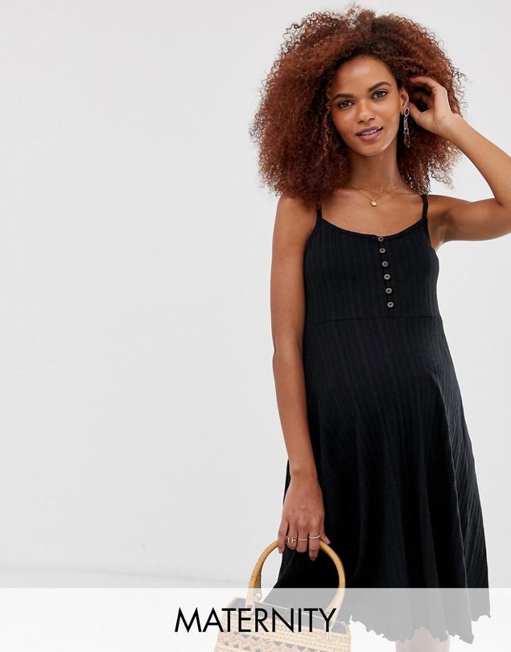 New Look Maternity Button Front Rib Midi Dress In Black - Black