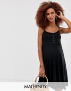 New Look Maternity Button Front Rib Midi Dress In Black - Black