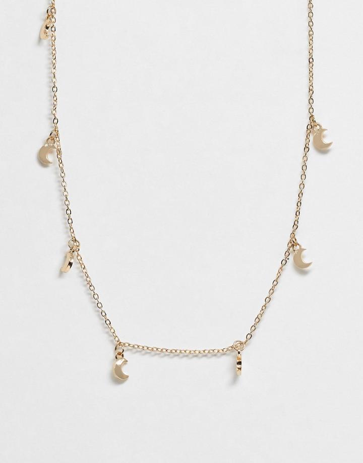Asos Design Necklace With Moon Pendants In Gold Tone