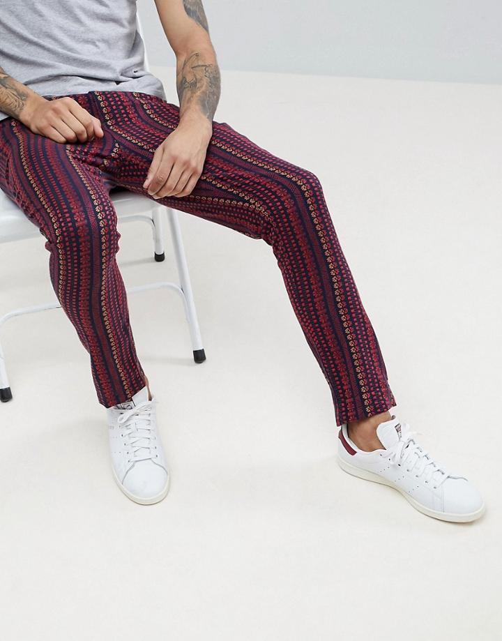 Asos Tapered Pants In Relaxed Abstract Design - Navy