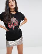 Motel Slogan Festival T-shirt With Girl Gang Print - Black