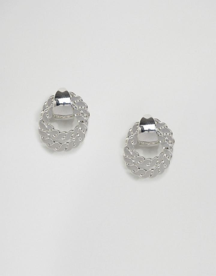 Asos Through Loop Curb Chain Stud Earrings - Silver