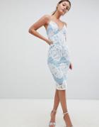Ax Paris Contrast Blue Lace Bodycon Dress With Plunge Front - Multi