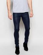 Asos Extreme Super Skinny Jeans In Heavy Coated Navy - Navy