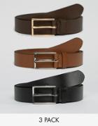 Asos Smart Leather Belt 3 Pack Save 17% - Multi