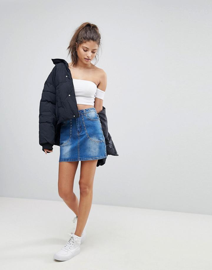 Missguided Studded Denim Skirt - Blue